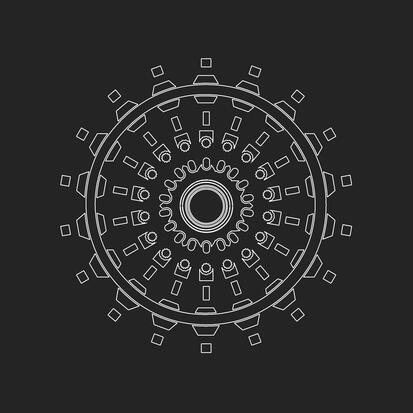 Radial D-1: White, geometric and concentric patterns on a gray background.